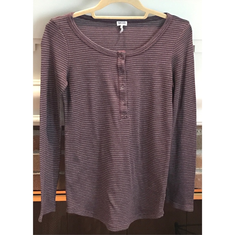 🌸Spendid Purple/Gray Striped Snap Front Henley